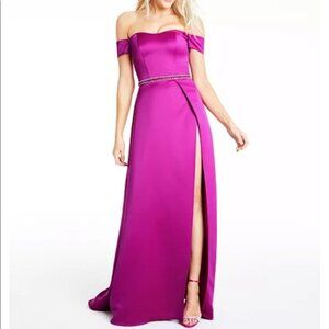 NEW Glamour Terani Couture Pink Fuchsia Off The Shoulder Beaded Gown Dress Prom